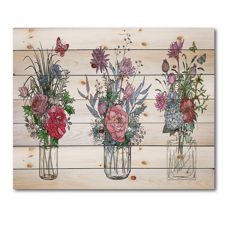 Designart - Bouquets of Wildflowers In Transparent Vases I