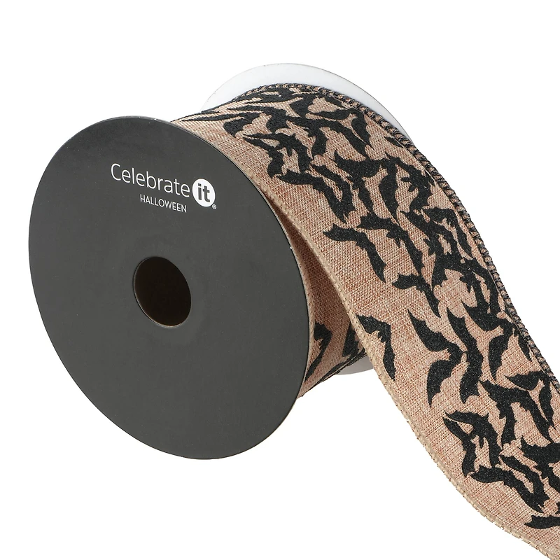 2.5" x 20ft. Glitter Bats Wired Faux Burlap Ribbon by Celebrate It® Halloween