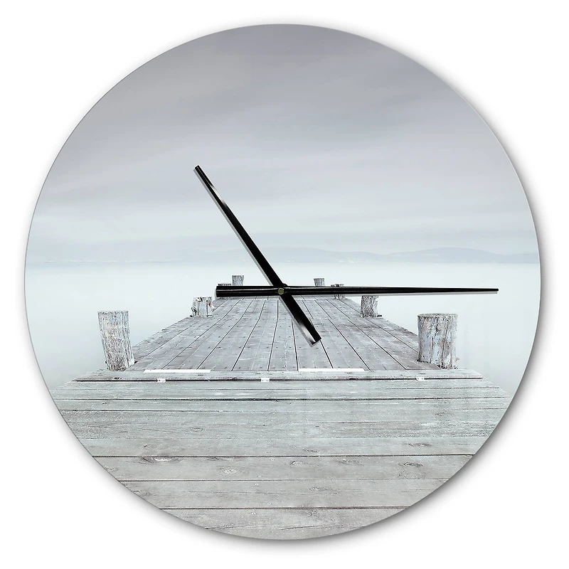 Designart 'Wooden Pier In Cloudy Mood Modern Wall Clock