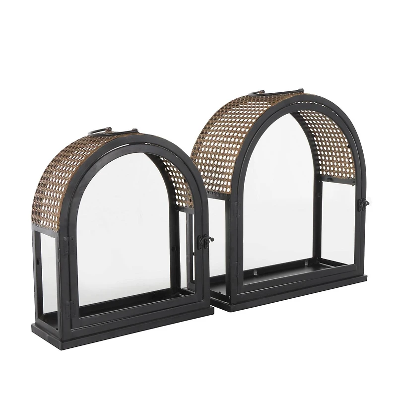 Gold Top Black Metal Arched Candle Lantern Set