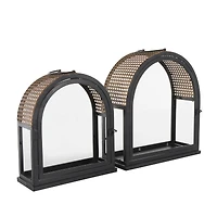 Gold Top Black Metal Arched Candle Lantern Set