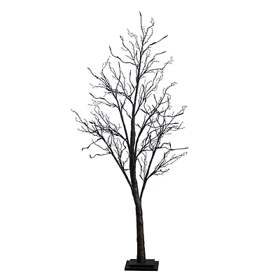 5ft. Orange & Purple LED Pre-Lit Halloween Deluxe Black Twig Artificial Fall Tree