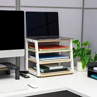 Mind Reader 4-Tier Desk Organizer, File Storage, Documents, Office, Metal, MDF, White