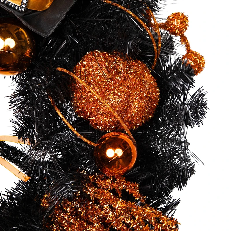 24'' Unlit Orange and Black Witch and Pumpkins Halloween Wreath