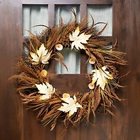 24" Unlit Autumn Harvest Artificial Cattail & Wheat Thanksgiving Wreath