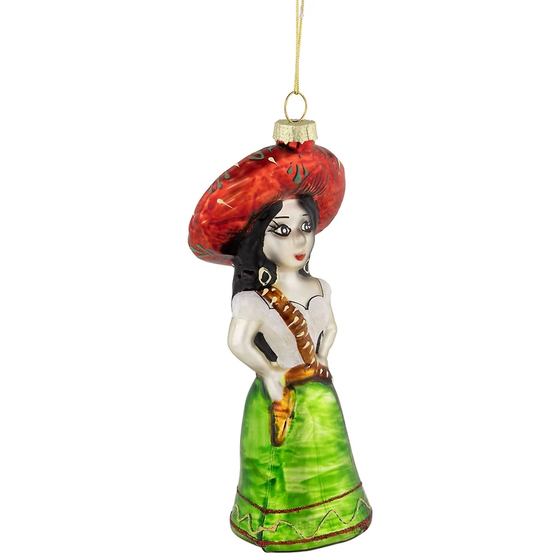 5.75" Red and Green Latina Lady Glass Christmas Ornament