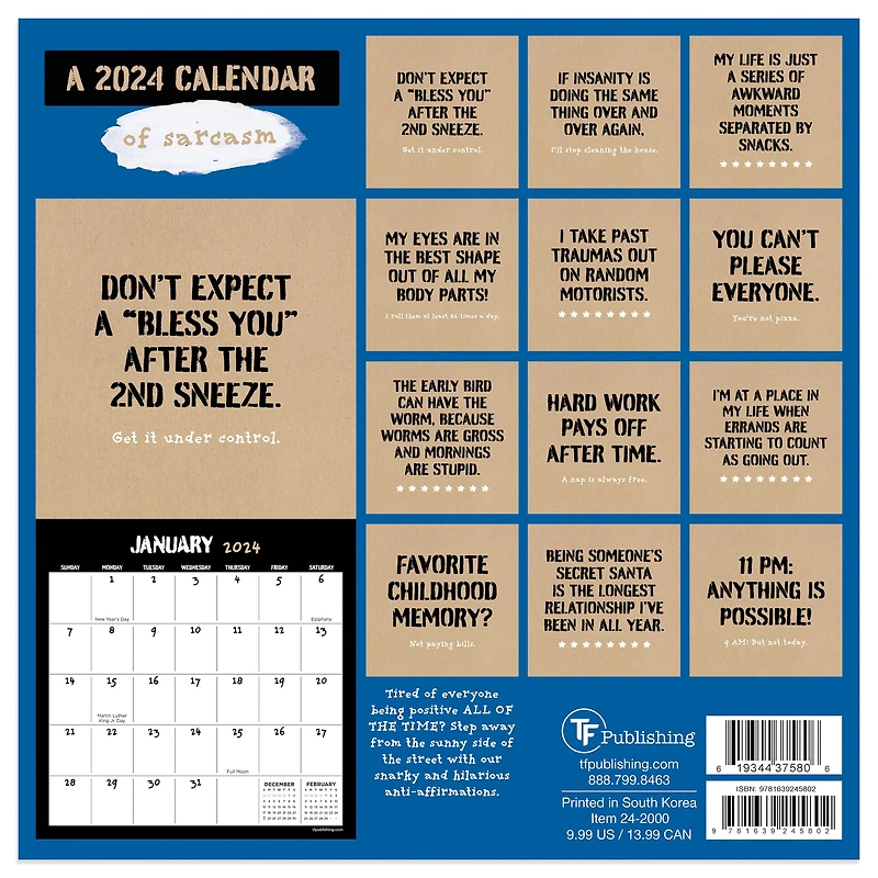 TF Publishing 2024 Anti-Affirmations & Sarcasm Mini Calendar