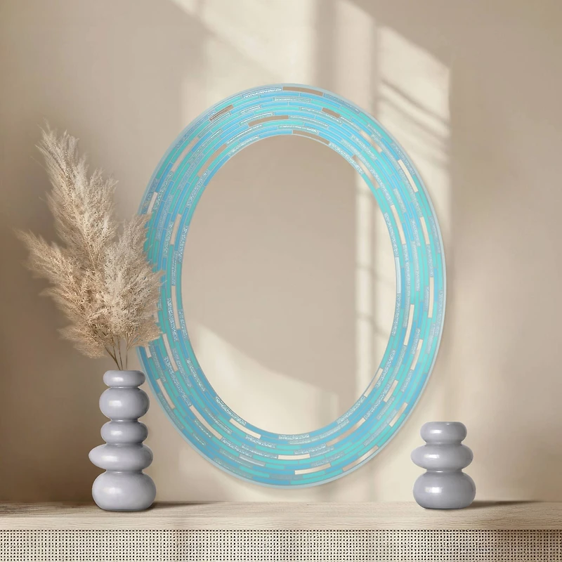 Head West Sea Glass Tile Framed Oval Wall Vanity Mirror - 23" x 29"