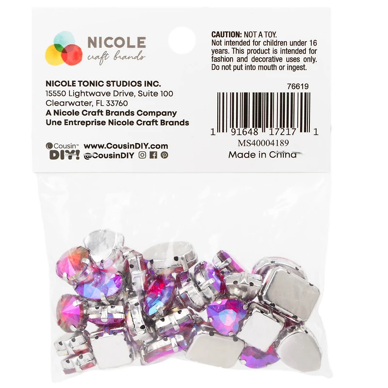 CousinDIY Silver Siam AB Glass Sew-On Rhinestones, 32ct.