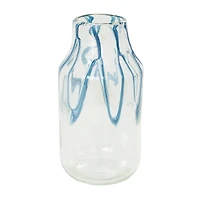 13" Cream with Wavy Blue Design Abstract Glass Vase