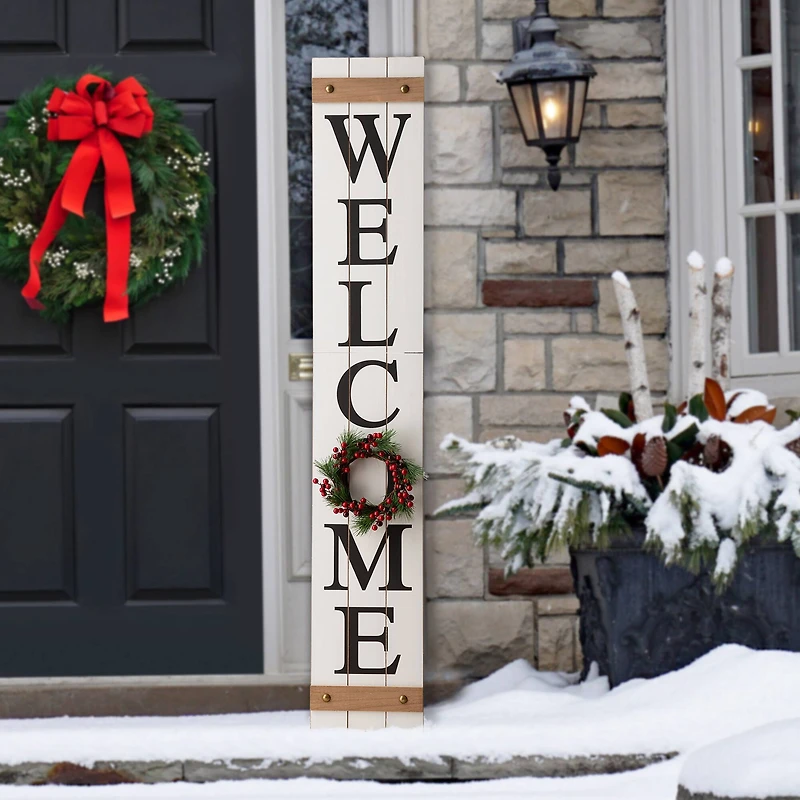 Glitzhome® 5ft. White Welcome Wood Porch Sign with 4 Changeable Wreaths