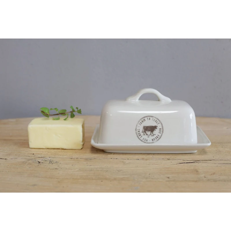 Hello Honey® 7" Stoneware Butter Dish with Cow Decal