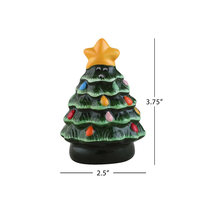 3.75" Green Ceramic Christmas Tree Salt & Pepper Shakers