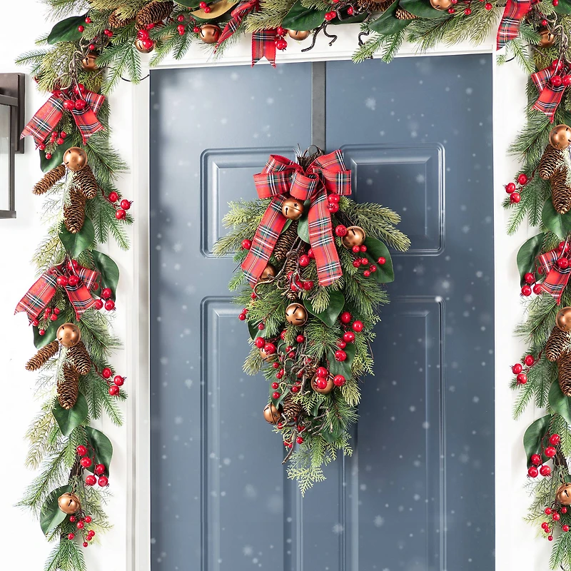 Glitzhome® 28"H Christmas Bell, Pinecone & Berry Bow Teardrop