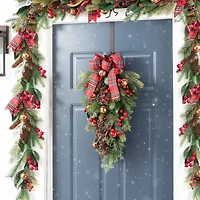 Glitzhome® 28"H Christmas Bell, Pinecone & Berry Bow Teardrop