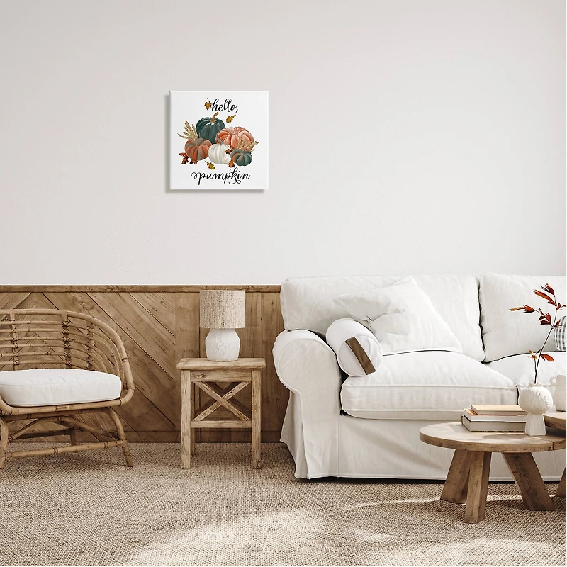 Stupell Industries Hello Pumpkin Fall Harvest Canvas Wall Art