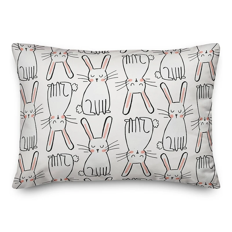 White Bunny Sketches Throw Pillow