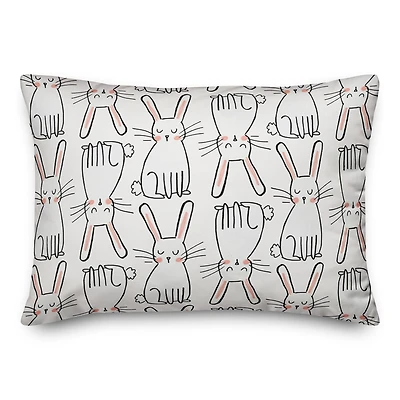 White Bunny Sketches Throw Pillow