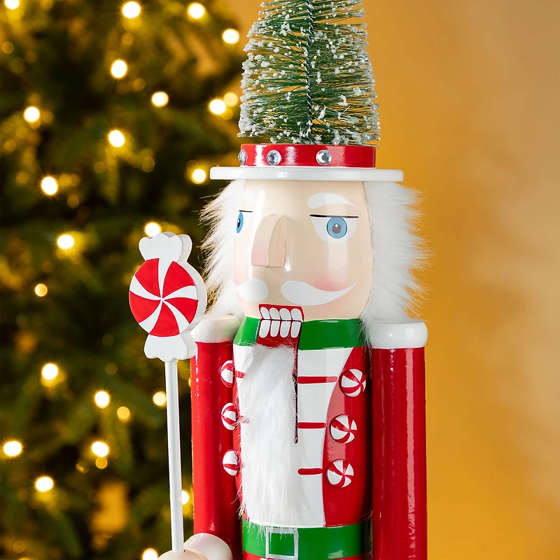 Glitzhome® 26"H Wooden Christmas Green Brush Tree Nutcracker