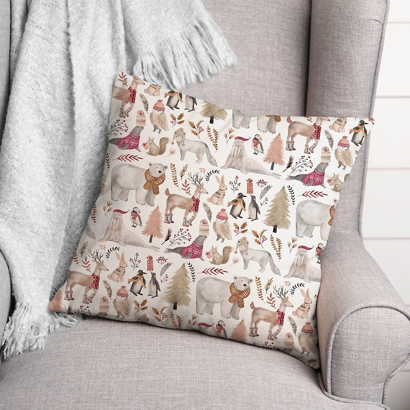 Winter Wonderland Animals Pattern 18" x 18" Spun Poly Pillow
