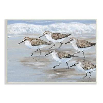 Stupell Industries Sandpiper Bird Flock Marching Beach Coast Waves Wood Wall Plaque