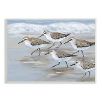 Stupell Industries Sandpiper Bird Flock Marching Beach Coast Waves Wood Wall Plaque