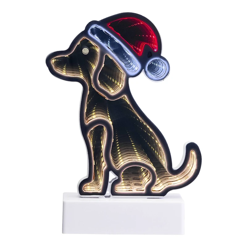 LED 3D Christmas Dog with Santa Hat Infinity Mirror - 8"