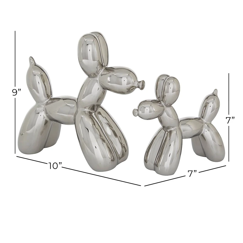 Silver Porcelain Balloon Animal Dog Sculpture Set
