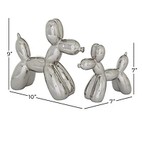 Silver Porcelain Balloon Animal Dog Sculpture Set