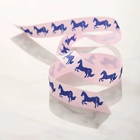 5/8" x 7yd. Blue & Pink Horses Faux Linen Ribbon by Celebrate It® Classic