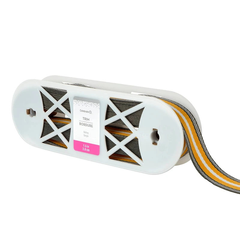 1.5" Yellow & Gray Stripes Belting Ribbon by Celebrate It®