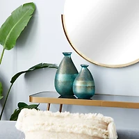 Green Glass Rustic Vase Set