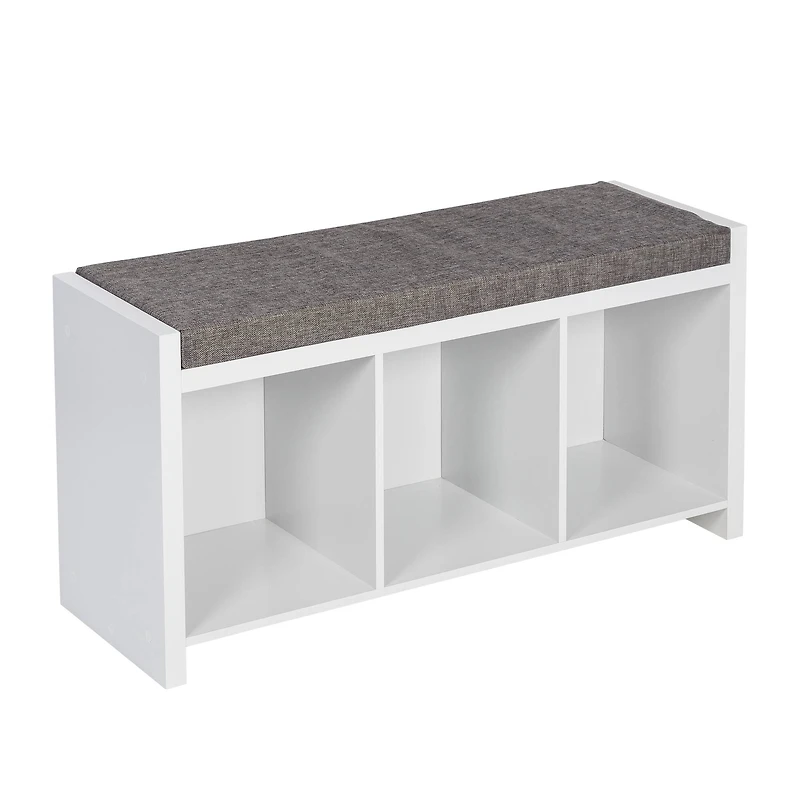 Honey Can Do White Cube Organizer Bench with Shoe Storage and Seat Cushion