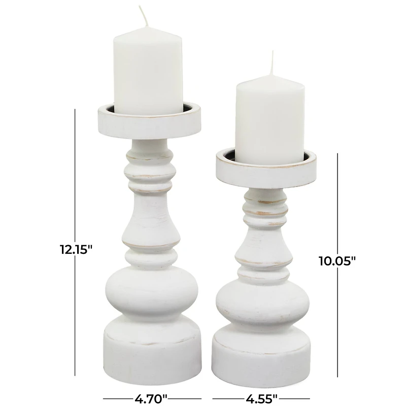 The Novogratz White Wood Turned Style Pillar Candle Holder Set