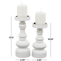 The Novogratz White Wood Turned Style Pillar Candle Holder Set