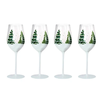 Hello Honey® 12oz. Clear & Green Tree & Snow Wine Glass Set