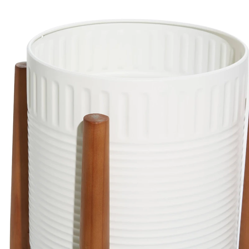 White Metal Planter with Natural Legs Set