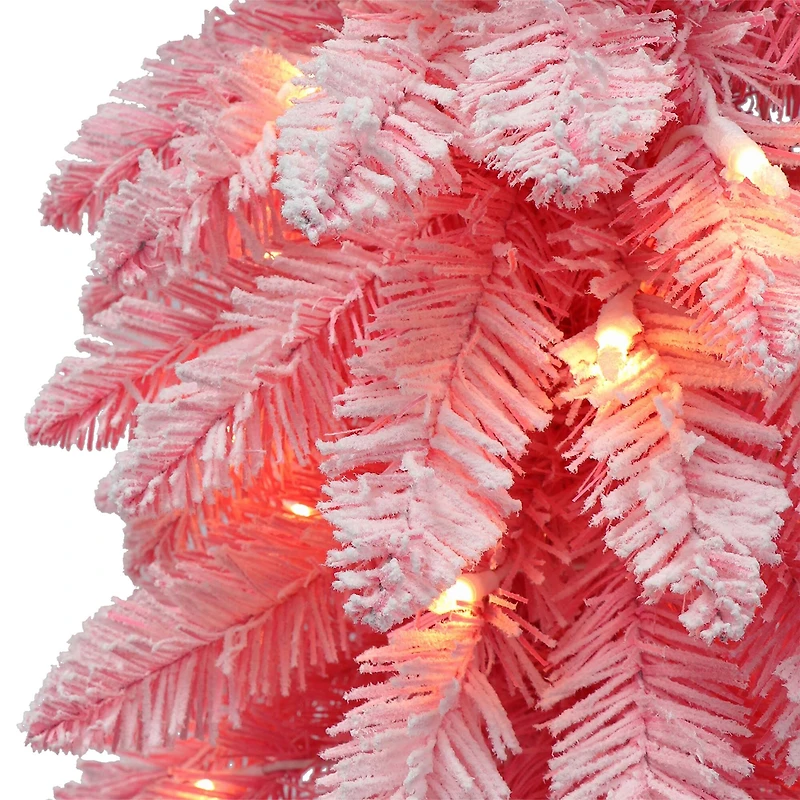 4ft. Pre-Lit Flocked Pink Alpine Artificial Christmas Tree, Clear Lights