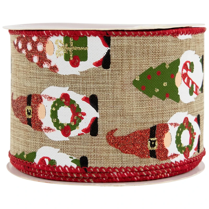 2.5" x 10yd. Burlap Wired Gnome Craft Christmas Ribbon