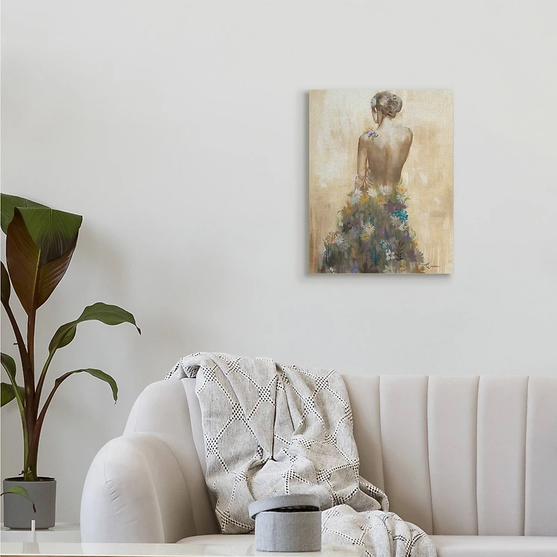 Stupell Industries Nude Female Body Soft Tone Flower Dress Canvas Wall Art