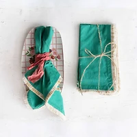 Hello Honey® 18" Green Elegant Embroidered Fringe Cotton Napkin, 4ct.