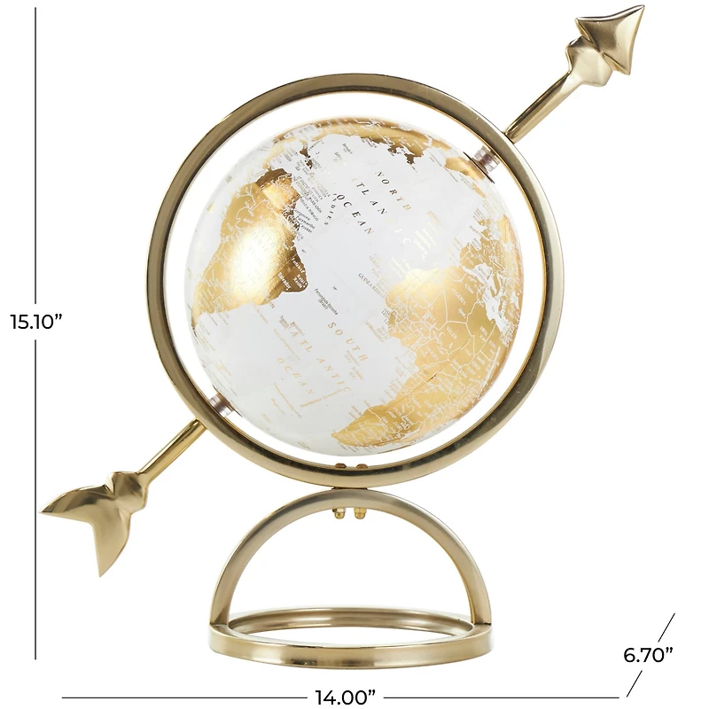 White & Gold Aluminum Tabletop Globe in Arrow Stand