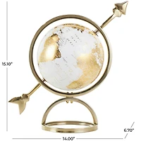 White & Gold Aluminum Tabletop Globe in Arrow Stand