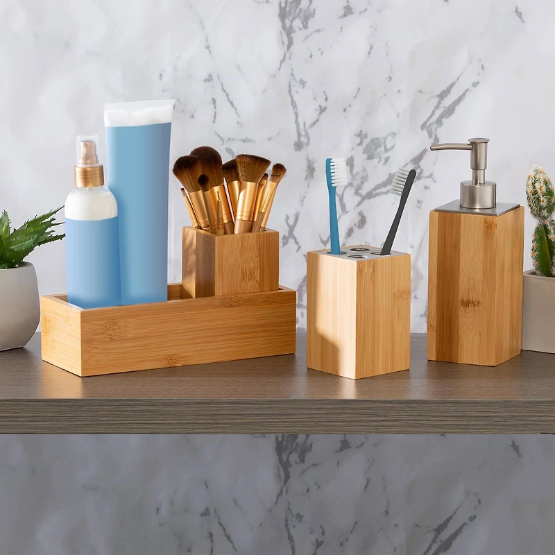 Honey Can Do Bamboo 4-Piece Bathroom Set