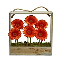 Gerbera Daisy Garden Artificial Arrangement in Hanging Wood Frame