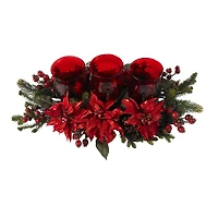 Poinsettia & Berry Triple Candelabrum Artificial Arrangement
