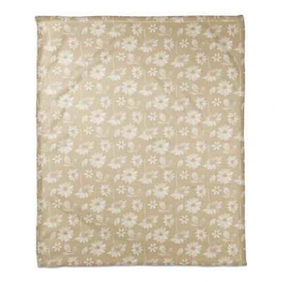 Cream and White Florals Coral Fleece Blanket