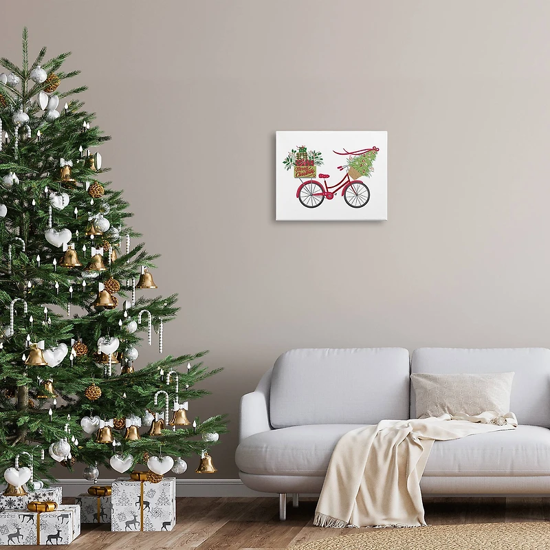 Stupell Industries Merry Christmas Seasonal Bicycle Canvas Wall Art