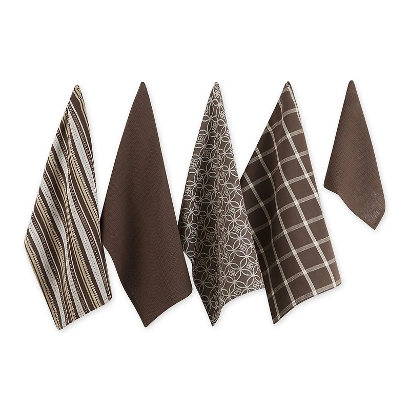 DII® Assorted Dark Brown Dishtowel & Dishcloth (Set of 5)