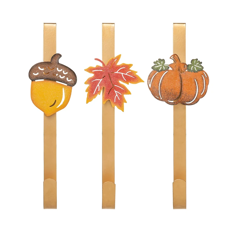 Glitzhome® 14" Fall Metal Acorn, Leaf & Pumpkin Wreath Hanger Set